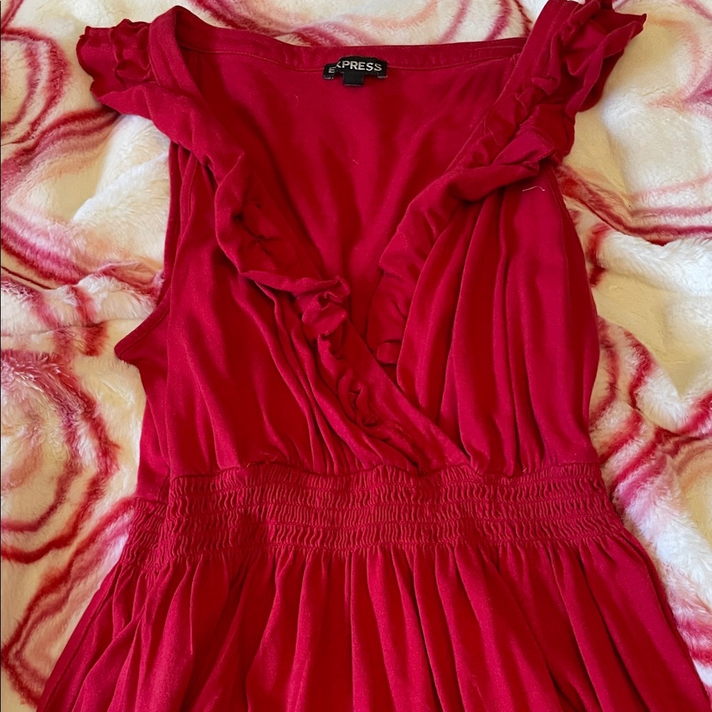 Express Ruffled V-Neck Sleeveless Dress - Crimson Red